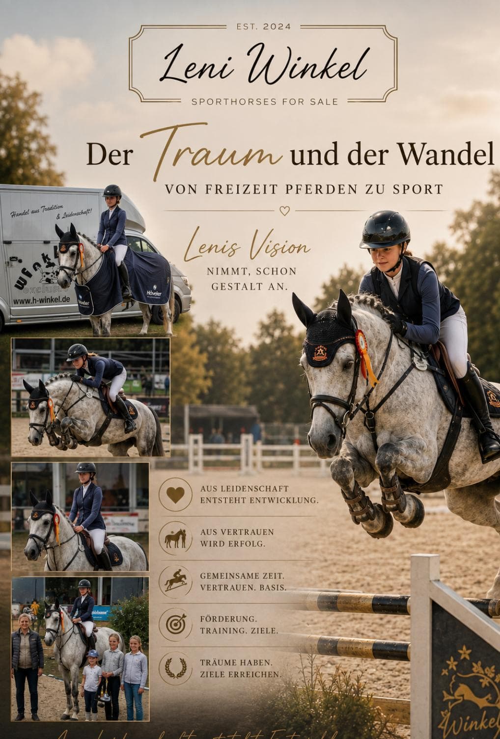 Werbeplakat "Leni Winkel – Sporthorses for Sale"
